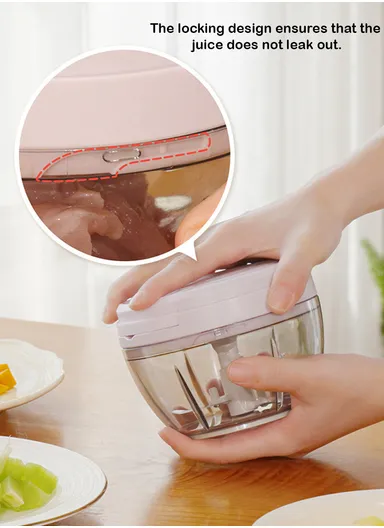 1000ml Manual Hand Pull Food Chopper, Compact Vegetable Cutter with Stainless Steel Blades - Grey