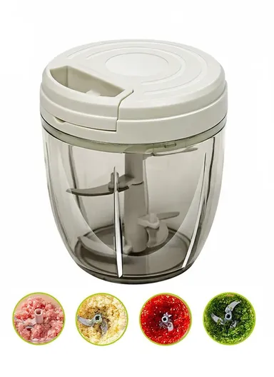 1000ml Manual Hand Pull Food Chopper, Compact Vegetable Cutter with Stainless Steel Blades - Grey