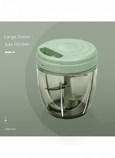 1000ml Manual Hand Pull Food Chopper, Compact Vegetable Cutter with Stainless Steel Blades - Green
