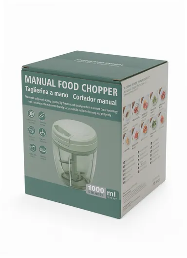 1000ml Manual Hand Pull Food Chopper, Compact Vegetable Cutter with Stainless Steel Blades - Green
