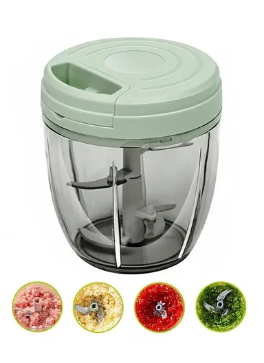 1000ml Manual Hand Pull Food Chopper, Compact Vegetable Cutter with Stainless Steel Blades - Green