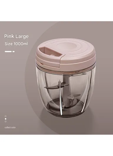 1000ml Manual Hand Pull Food Chopper, Compact Vegetable Cutter with Stainless Steel Blades - Pink