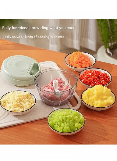 1000ml Manual Hand Pull Food Chopper, Compact Vegetable Cutter with Stainless Steel Blades - Pink