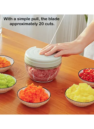 1000ml Manual Hand Pull Food Chopper, Compact Vegetable Cutter with Stainless Steel Blades - Pink