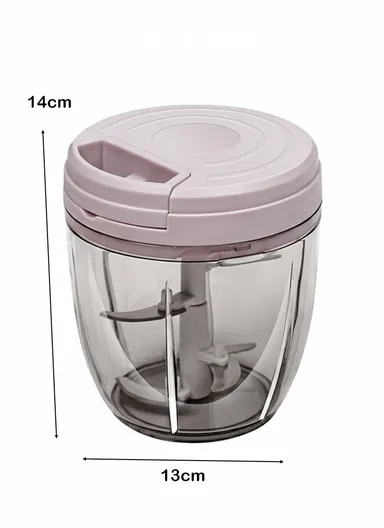 1000ml Manual Hand Pull Food Chopper, Compact Vegetable Cutter with Stainless Steel Blades - Pink