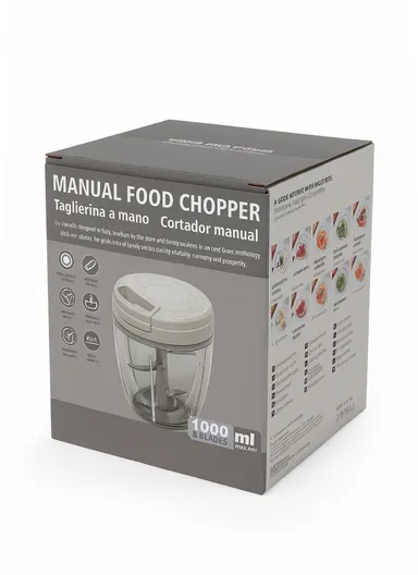 1000ml Manual Hand Pull Food Chopper, Compact Vegetable Cutter with Stainless Steel Blades - Pink