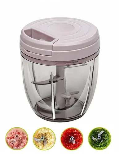 1000ml Manual Hand Pull Food Chopper, Compact Vegetable Cutter with Stainless Steel Blades - Pink