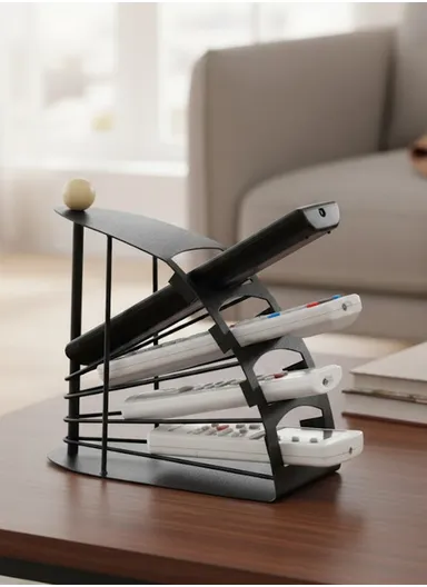 4-Slot Metal Remote Organizer with Mesh Design &amp; Steel Base (L20 x W11 x H18)cm