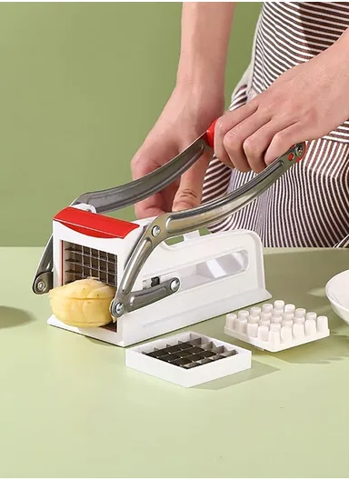 Heavy-Duty Potato &amp; Vegetable Cutter with Stainless Steel Blades and Easy-Grip Handle (W17 x D9 x H10)