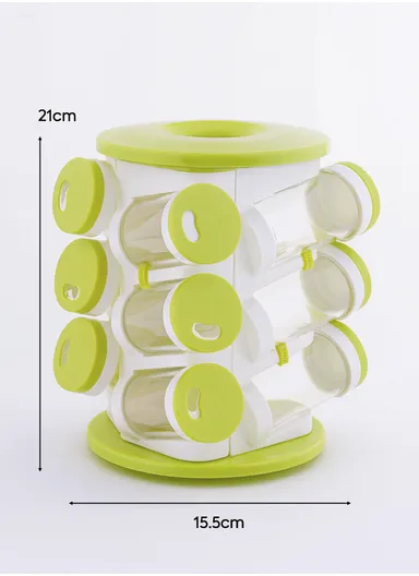 12 Plastic Seasoning Jars Set with 360° Rotating Base &amp; Cutlery Holde JN-601 (D15.5 x H21)cm