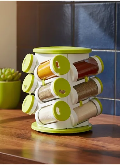 12 Plastic Seasoning Jars Set with 360° Rotating Base &amp; Cutlery Holde JN-601 (D15.5 x H21)cm
