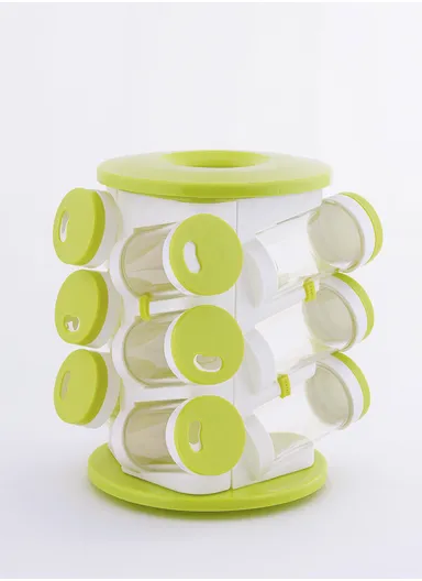 12 Plastic Seasoning Jars Set with 360° Rotating Base &amp; Cutlery Holde JN-601 (D15.5 x H21)cm