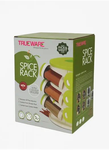 12 Plastic Seasoning Jars Set with 360° Rotating Base &amp; Cutlery Holde JN-601 (D15.5 x H21)cm