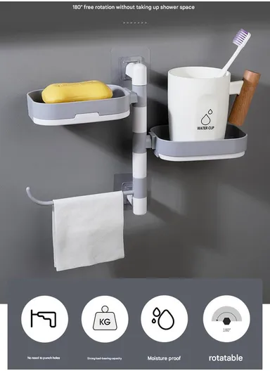 Double-Layers Wall-Mounted Bathroom Shelf with Strong Adhesive Stickers - Grey