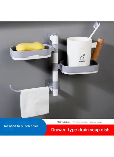 Double-Layers Wall-Mounted Bathroom Shelf with Strong Adhesive Stickers - Grey