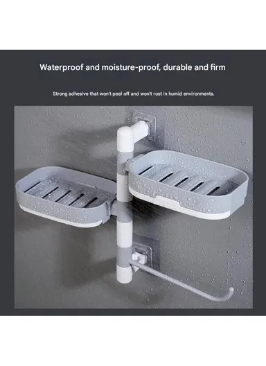 Double-Layers Wall-Mounted Bathroom Shelf with Strong Adhesive Stickers - Grey