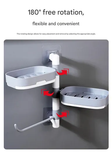 Double-Layers Wall-Mounted Bathroom Shelf with Strong Adhesive Stickers - Grey