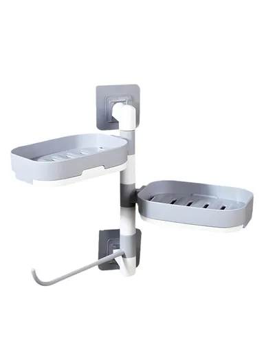 Double-Layers Wall-Mounted Bathroom Shelf with Strong Adhesive Stickers - Grey