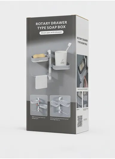 Double-Layers Wall-Mounted Bathroom Shelf with Strong Adhesive Stickers - Grey