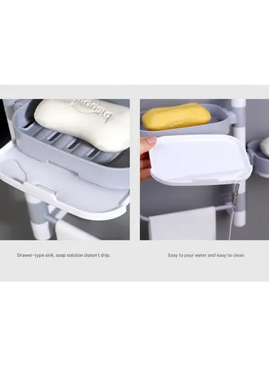 Double-Layers Wall-Mounted Bathroom Shelf with Strong Adhesive Stickers - White