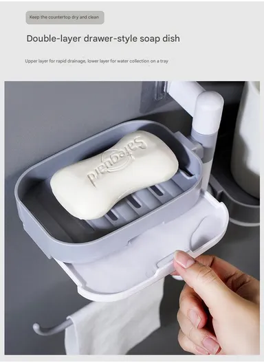 Double-Layers Wall-Mounted Bathroom Shelf with Strong Adhesive Stickers - White