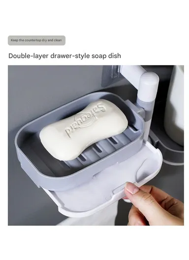 Double-Layers Wall-Mounted Bathroom Shelf with Strong Adhesive Stickers - White