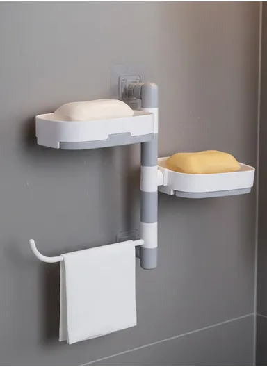 Double-Layers Wall-Mounted Bathroom Shelf with Strong Adhesive Stickers - White