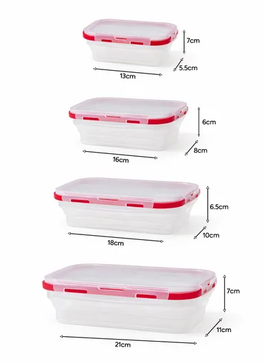 4PCS Foldable Silicone Food Containers with Leak-Proof Lids