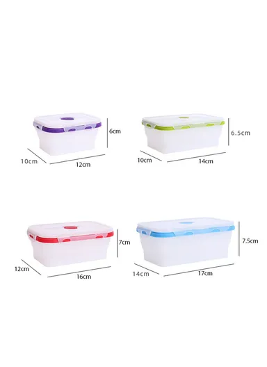 4-Pieces Foldable Silicone Lunch Box Set - Red