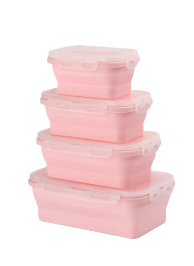 4-Pack Foldable Silicone Food Storage Lunch Box Set - Pink