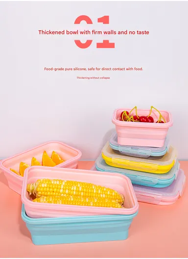 4-Pack Foldable Silicone Food Storage Lunch Box Set - Pink