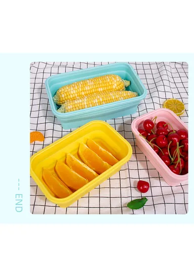 4-Pack Foldable Silicone Food Storage Lunch Box Set - Pink