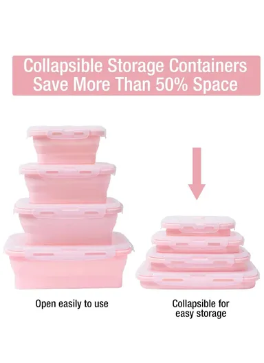 4-Pack Foldable Silicone Food Storage Lunch Box Set - Pink