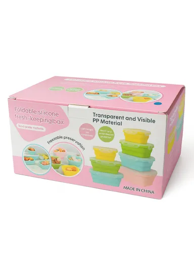 4-Pack Foldable Silicone Food Storage Lunch Box Set - Pink