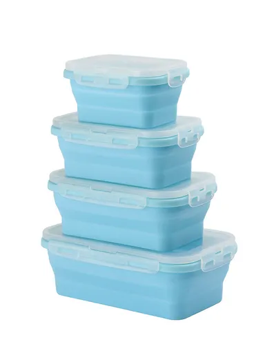 4-Packs Foldable Silicone Food Storage Lunch Boxes - Blue