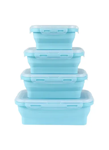 4-Packs Foldable Silicone Food Storage Lunch Boxes - Blue
