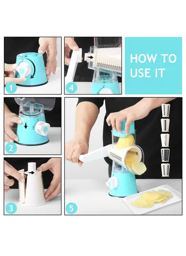 5-in-1 Multi-function Tabletop Drum Grater with Ultra Sharp Blades, Suction Base &amp; 5 Interchangeable Drums (D11 x H24)cm