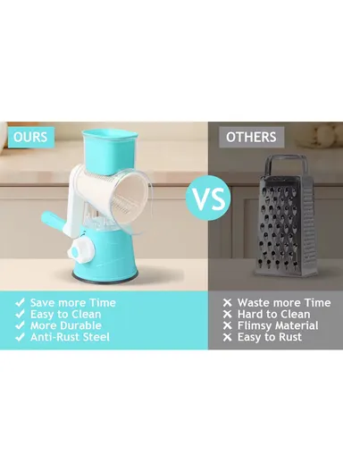 5-in-1 Multi-function Tabletop Drum Grater with Ultra Sharp Blades, Suction Base &amp; 5 Interchangeable Drums (D11 x H24)cm