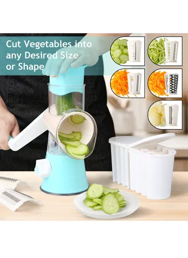 5-in-1 Multi-function Tabletop Drum Grater with Ultra Sharp Blades, Suction Base &amp; 5 Interchangeable Drums (D11 x H24)cm