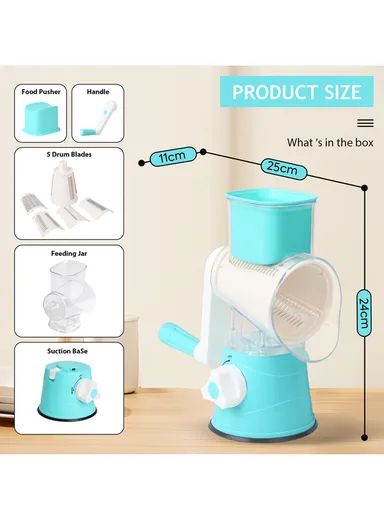 5-in-1 Multi-function Tabletop Drum Grater with Ultra Sharp Blades, Suction Base &amp; 5 Interchangeable Drums (D11 x H24)cm