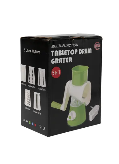 5-in-1 Multi-function Tabletop Drum Grater with Ultra Sharp Blades, Suction Base &amp; 5 Interchangeable Drums (D11 x H24)cm