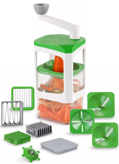 7-in-1 Manual Vegetable Chopper &amp; Slicer with Hand-Crank, Multi-Blade Dicer Set