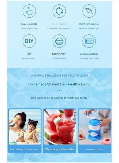 Ice Crusher Manual Multifunction Shaver, Durable, Heat-Resistant with Ice Bowl BLD-16