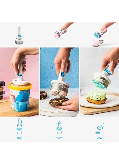 Premium Stainless Steel Ice Cream Sandwich Maker with Perfect ½ Cup Scoop