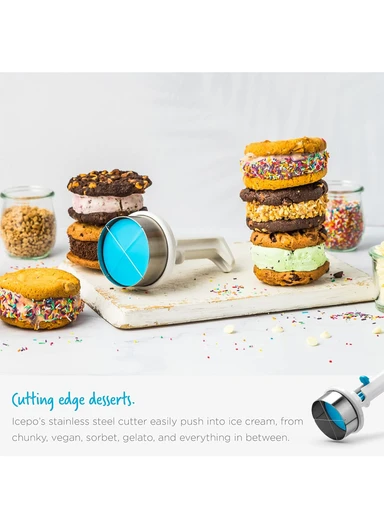 Premium Stainless Steel Ice Cream Sandwich Maker with Perfect ½ Cup Scoop