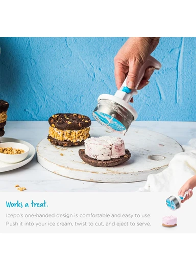 Premium Stainless Steel Ice Cream Sandwich Maker with Perfect ½ Cup Scoop