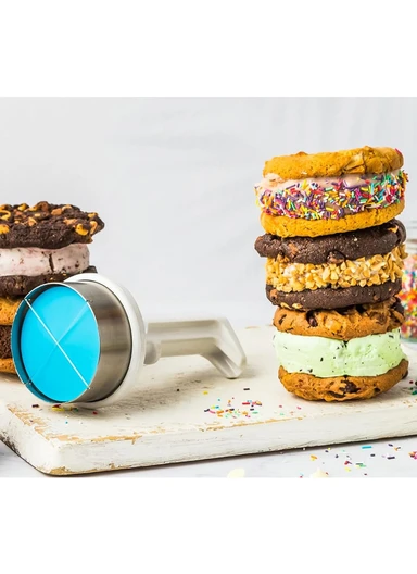 Premium Stainless Steel Ice Cream Sandwich Maker with Perfect ½ Cup Scoop