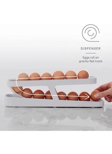 2-Tier Rolling Egg Dispenser Rack, Refrigerator Side Door Organizer - White