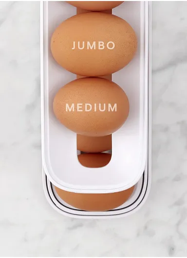 2-Tier Rolling Egg Dispenser Rack, Refrigerator Side Door Organizer - White