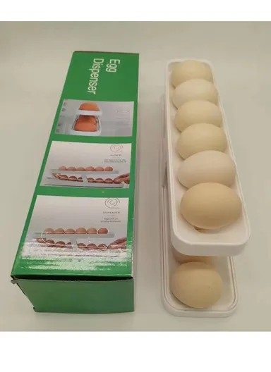 2-Tier Rolling Egg Dispenser Rack, Refrigerator Side Door Organizer - White